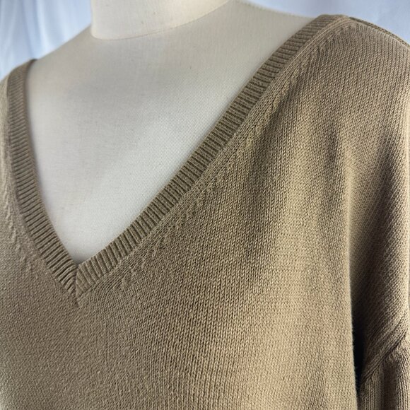 Everlane Olive Green 100% Cotton V-Neck Sweater - Picture 4 of 11